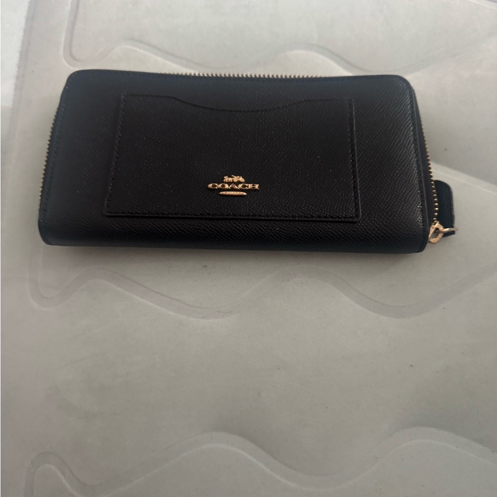 Coach Black Leather Wallet with Gold Accents